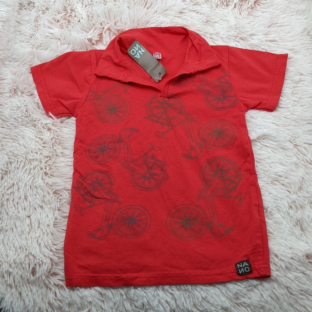 NANO Red Short-sleeve Polo Top Bicycle Print 24m